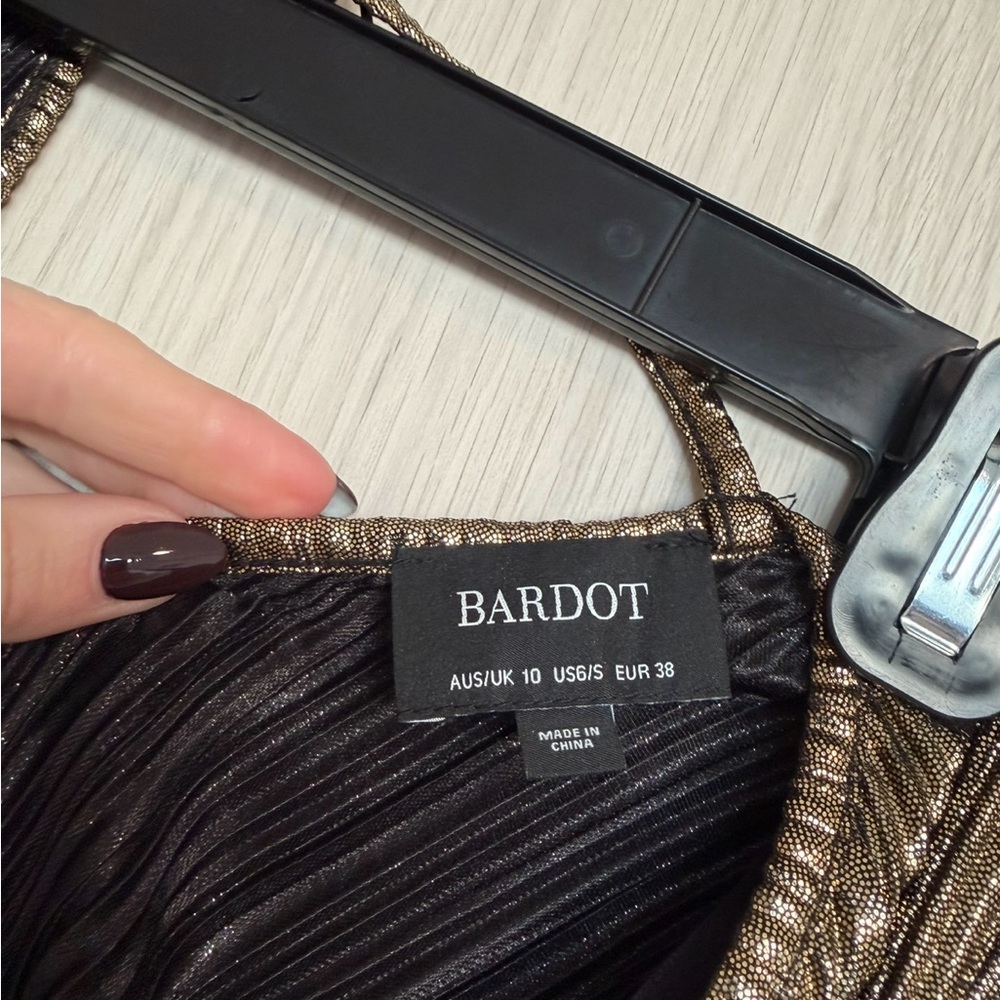 Bardot Metallic Gold Surplice Long Sleeve Blouse - Picture 5 of 6
